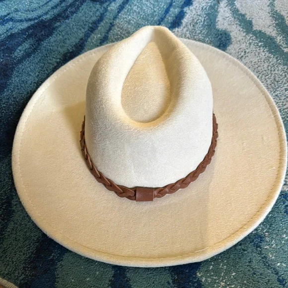 Cream Wide-Brim Hat with Brown Band - Picture 3 of 8